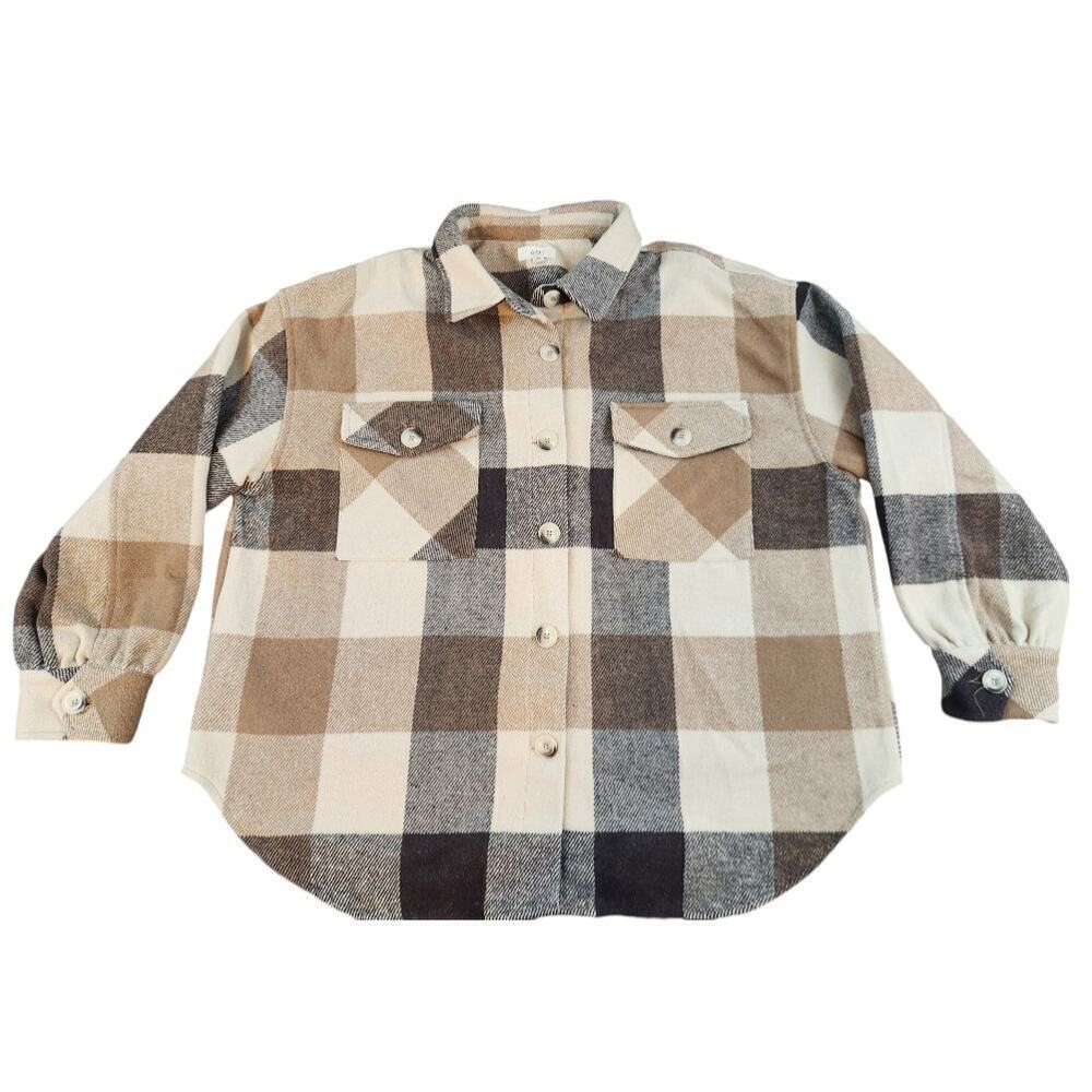 Ott women's shacket sz M/L oversized shirt button front browns‎ lined